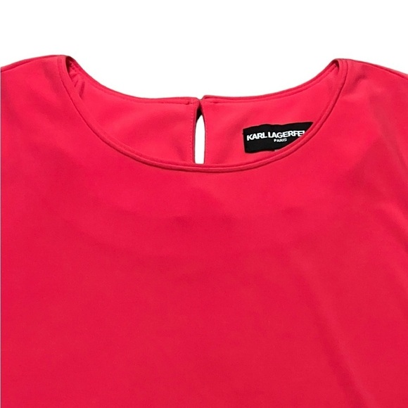 Karl Lagerfeld bright pink ruffle sleeve blouse with back pearl button closure - Picture 3 of 10